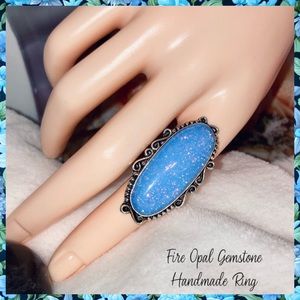 Sparkling Fire Opal Gemstone Handmade Halo Ring